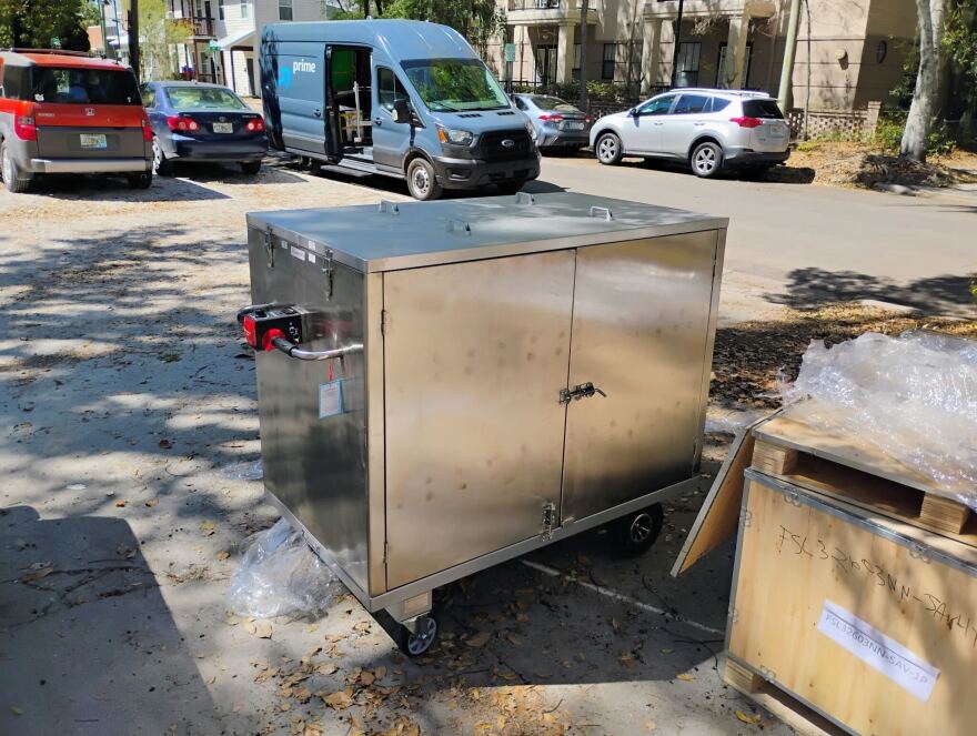 Electric cart in front of Krishna House on Friday, March 20, 2026.