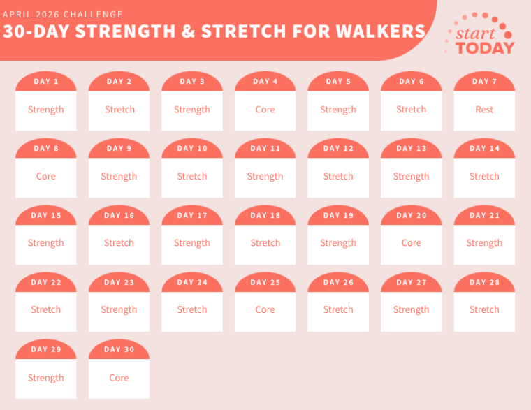 start a 30 day power day & stretch for calendar walkers