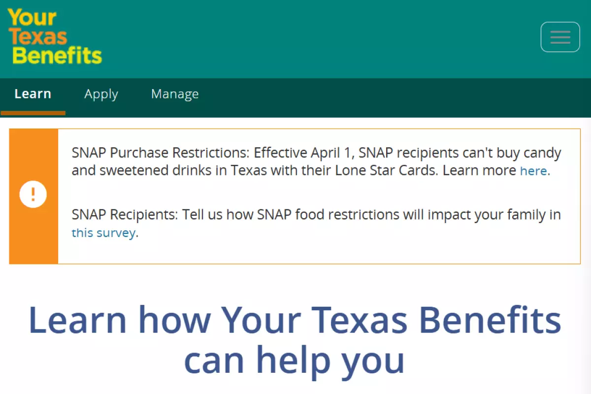 The state has included an update on the new restrictions on the SNAP website that recipients use to check eligibility and benefits, yourtexasbenefits.com.