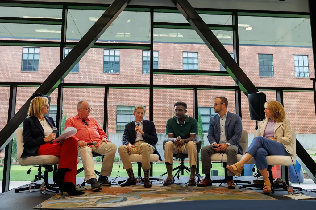 Left to right: Ziva Branstetter, CEO for the Tulsa Flyer; Mike Brose, consultant for Tulsa Day Center; Garrett Yalch, reporter for The Frontier; Zack Stoycoff, president and CEO of the Healthy Minds Policy Initiative; Christine Marsh, executive vice president for Family & Children's Services, hosted a panel to discuss mental health disparities in Oklahoma on March 30, 2026.
