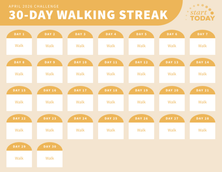 start day 30 days to walk the former calendar