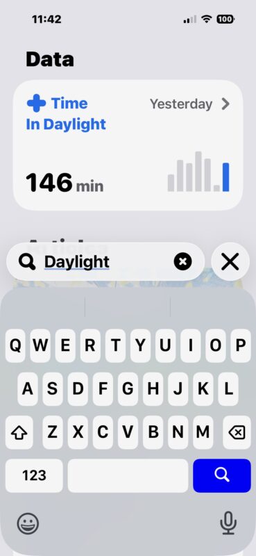 Find the time in the daylight metric in the Health app