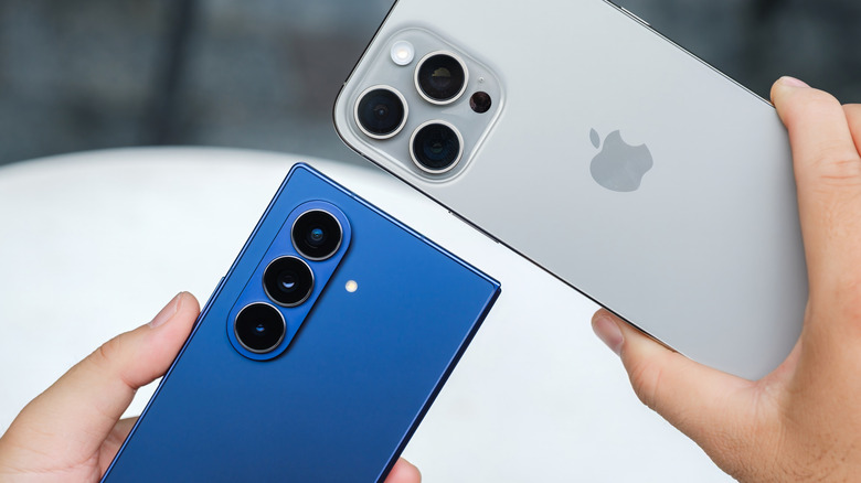 Next to the Apple iPhone is the Samsung Galaxy smartphone