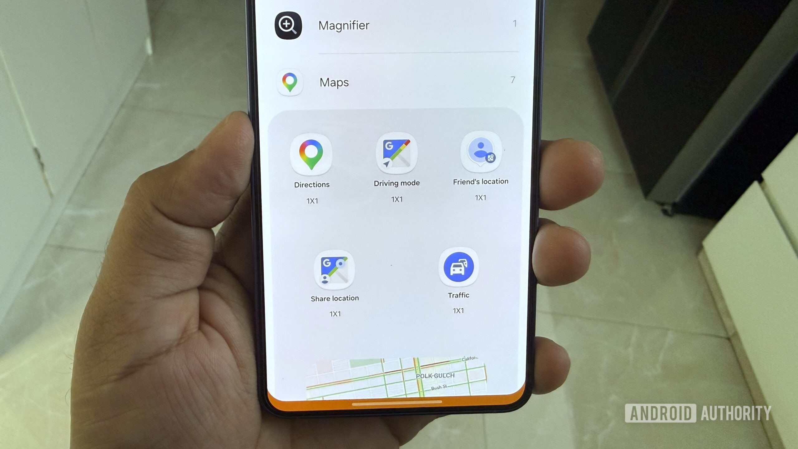 Samsung phone showing map widget options