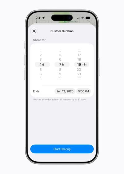 Find My Location Sharing Duration iOS 27