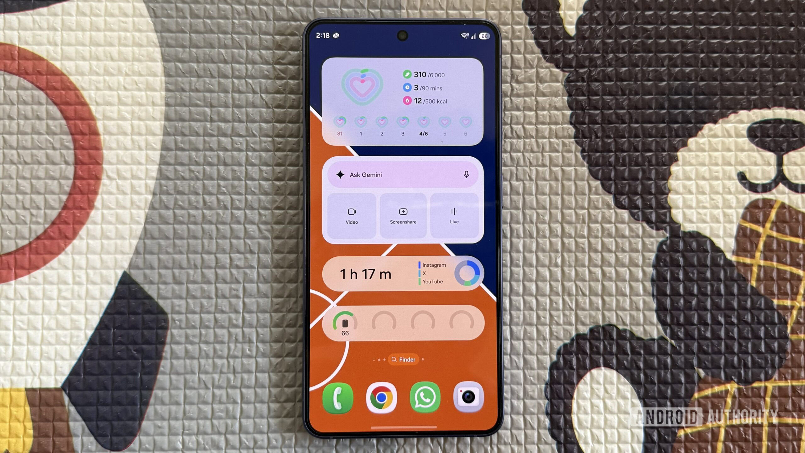 Samsung phone showing home screen widgets