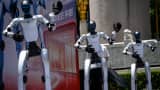 On May 31, 2026, Unitree Robotics humanoids dance to open Asia's first embedded intelligence experience store in Shanghai.