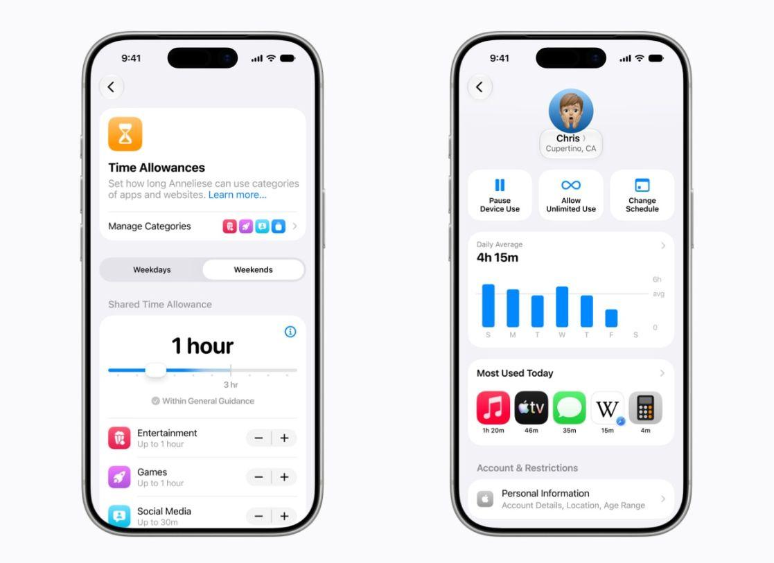 The Screen Time interface has been redesigned to make it easier to use, with guidance on how much time to allow your child.