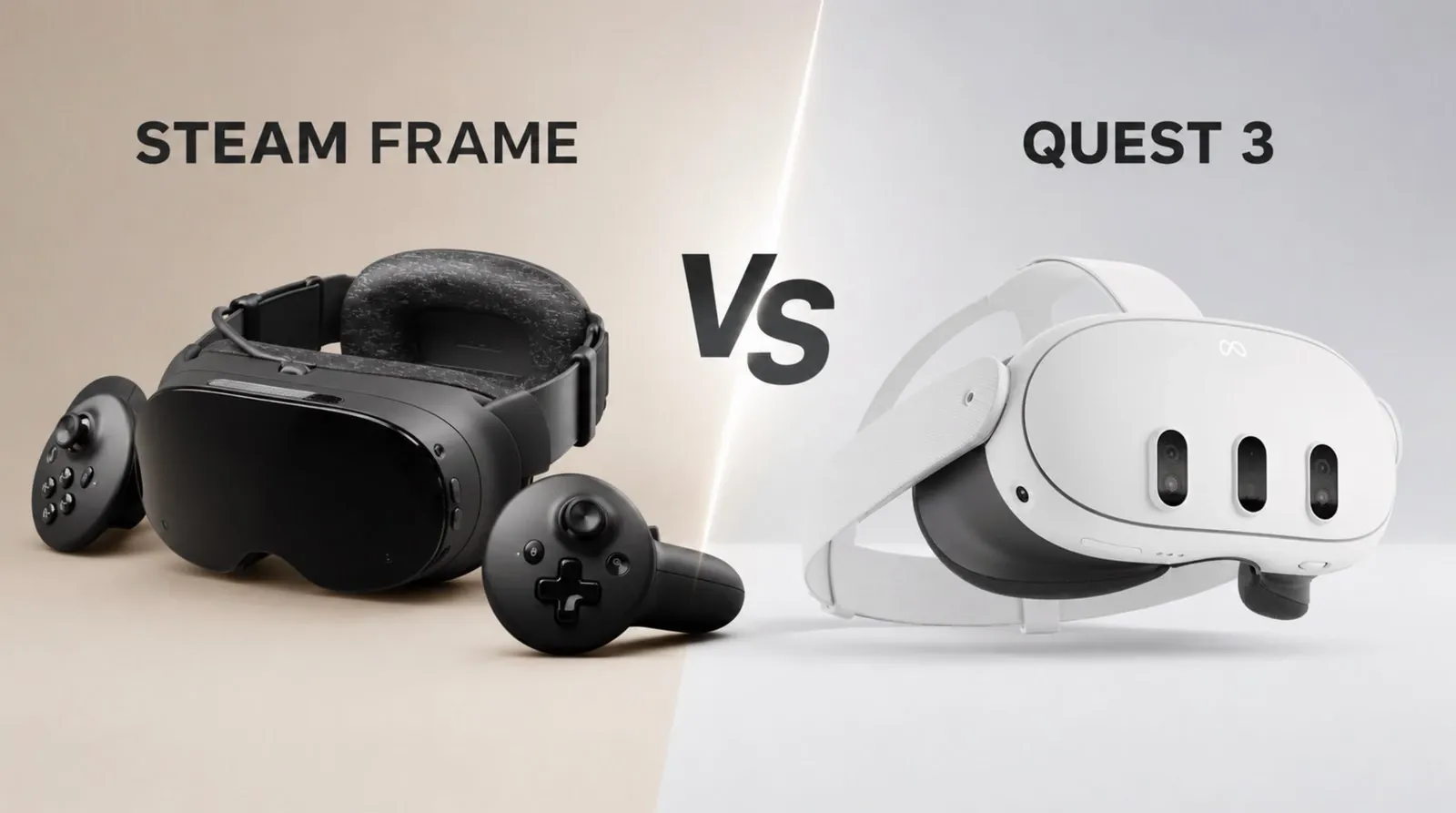 Side-by-side comparison of the Steam Frame and Quest 3 headsets