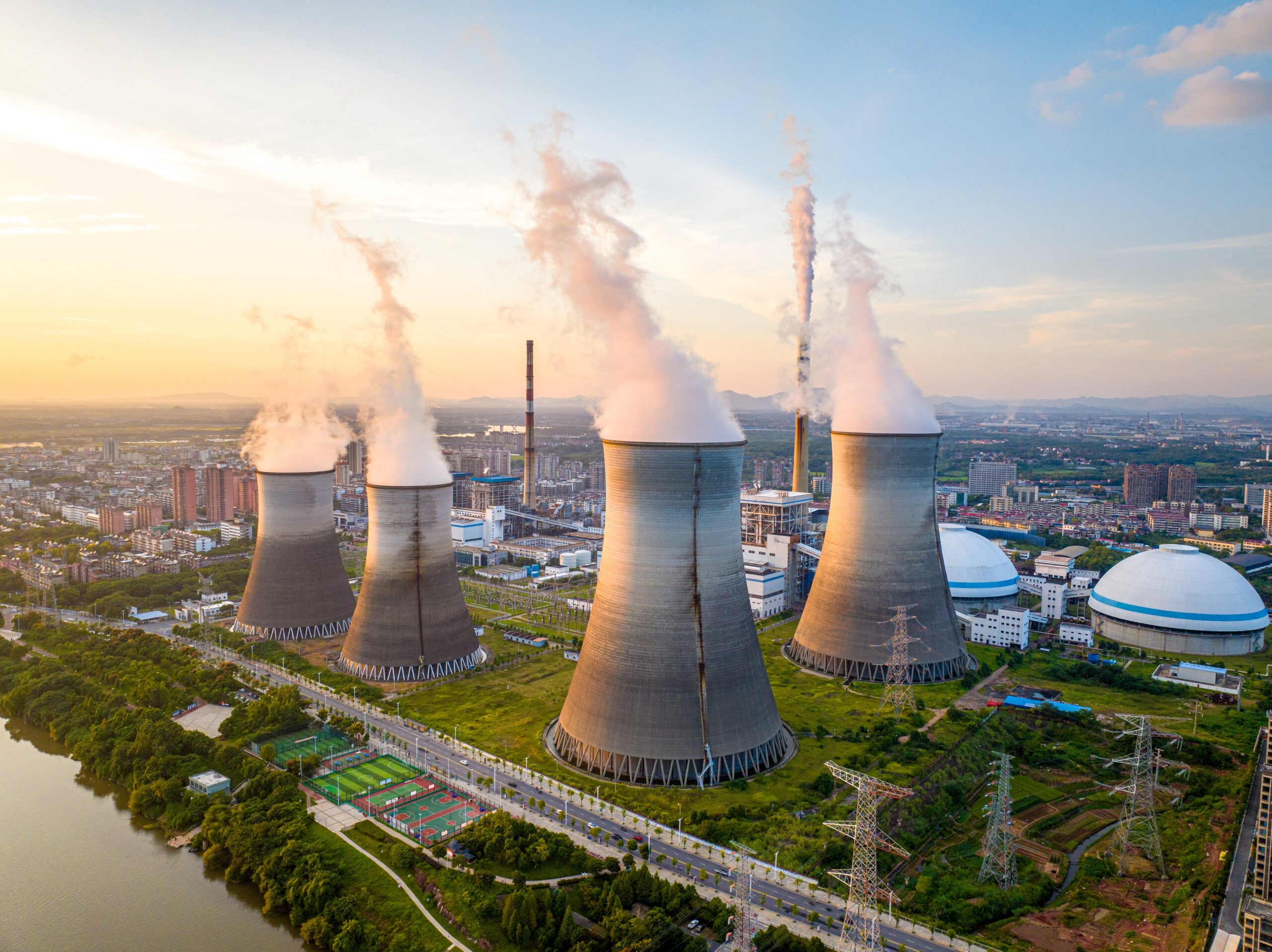 Smoke from power plant chimneys.